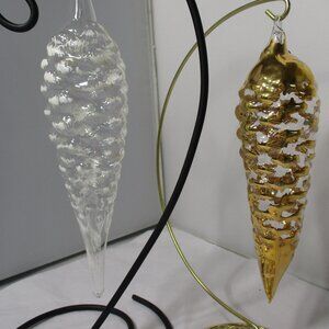 2 Large Glass Pinecone Pine Cone Holiday Christmas Tree Ornaments